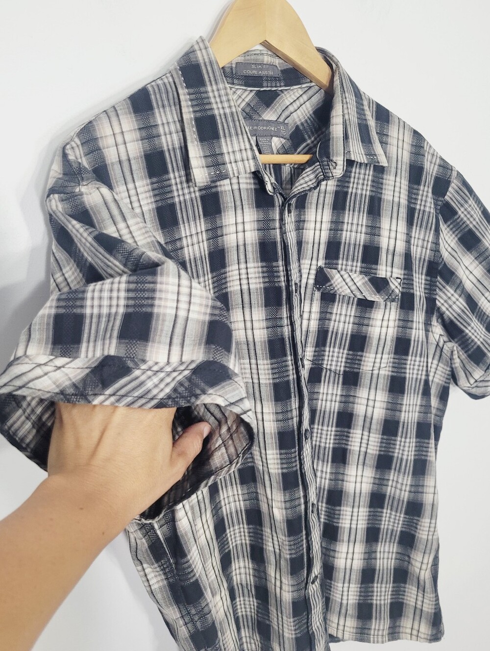 Wilke Rodriguz Tan Black Plaid Casual 100% Cotton Button Down Short Sleeves XL